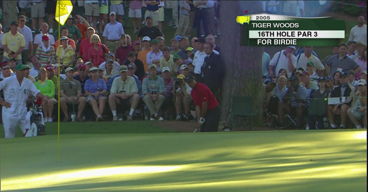GolfDigest's tweet photo. Tiger's in the house, which reminds us of this epic chip (from an epic angle). http://t.co/arlR8VNIJB
#Masters2015 http://t.co/m4NeDLBjpM