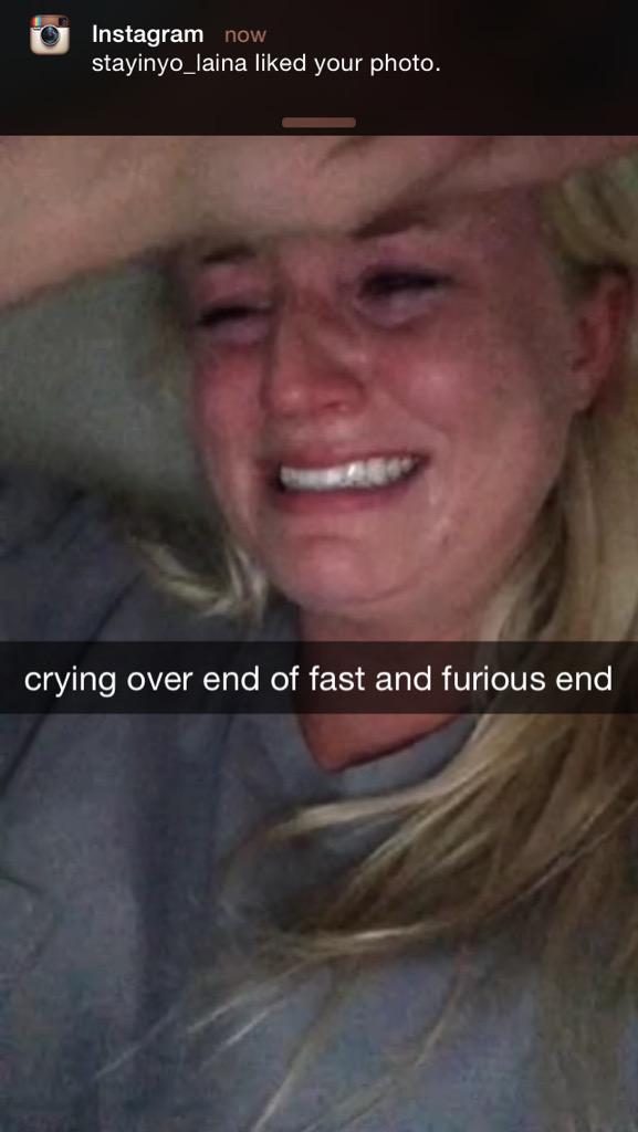 Maddie95J's tweet photo. "crying over end of fast and furious end" #HappyMonday #DailyAK http://t.co/l1dsqXkcqF