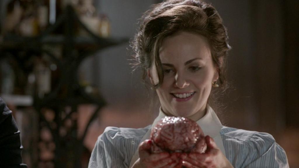 "Brains are the most peculiar things I have encountered in my line of work" Emilie holds up a dead man's brain.