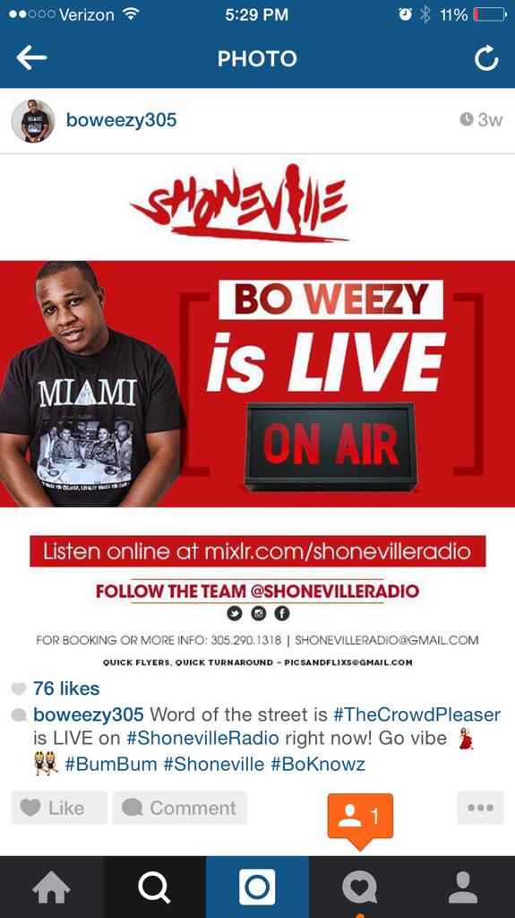 thecrowdplug's tweet photo. http://t.co/G3C818e8ft Bo Weezy Going in Live on Shoneville Radio right now! #TuneIn #TheCrowdPleaser #TheCrowdPlug http://t.co/hiPwt21wEo