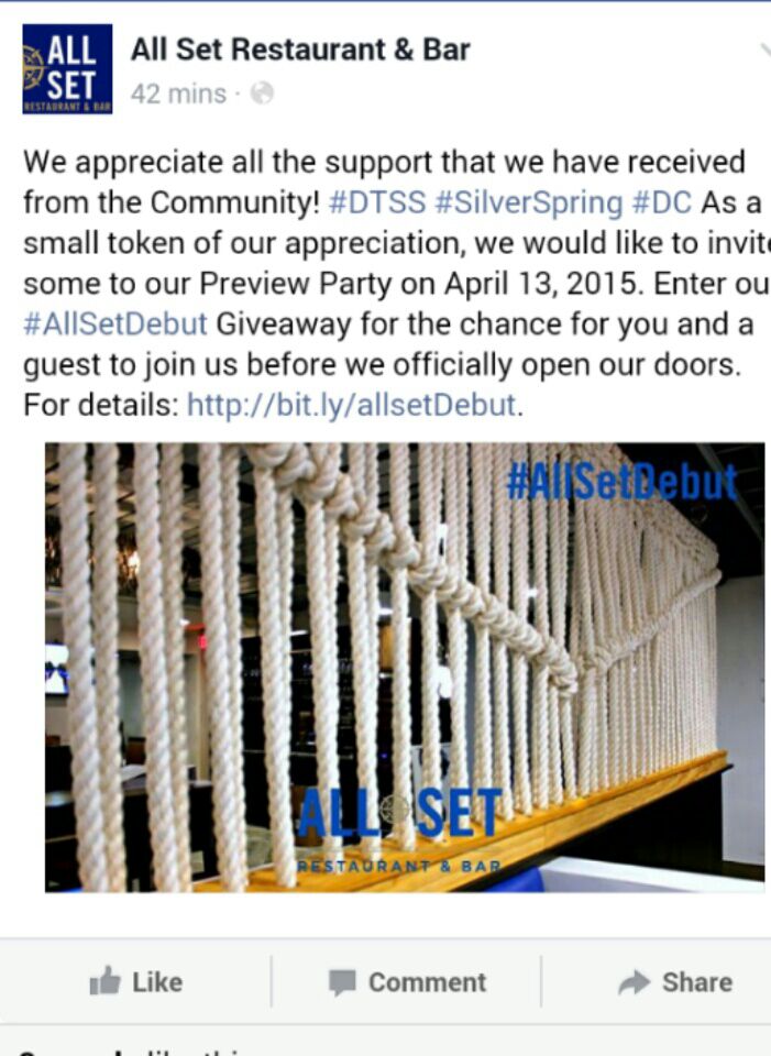 NTheRtDirection's tweet photo. All Set Restaurant is ready for an #AllSetDebut ! Join them on Tuesday April 14, 2015!! #DTSS @allsetDTSS http://t.co/I6IKh6P7fY