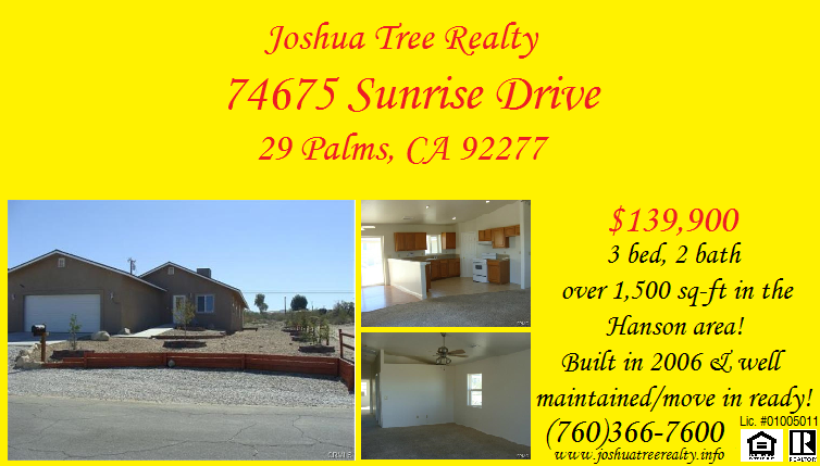 JoshuaTreeHomes's tweet photo. Contact us today at (760)366-7600!
http://t.co/bsZzoIyANX
#homeforsale http://t.co/4y8kBFBaWd