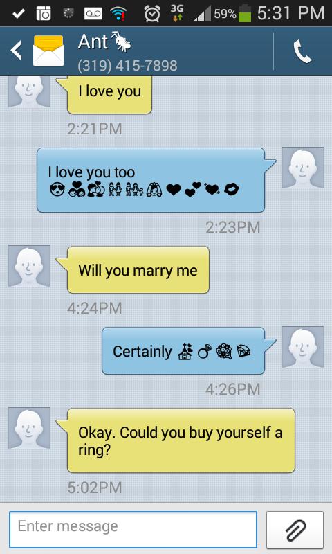 sammychesnut3's tweet photo. One.  I'm way too into emojis. Two.  @AnthonyLNichols is so romantic, not!  😂😂 http://t.co/c4rwtEjhsv