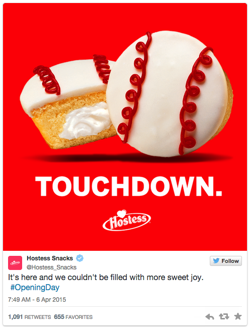 DaddyFab's tweet image. A mistake or social media genius? #OpeningDay @CKsBaseball @Hostess_Snacks #Touchdown #socialmedia