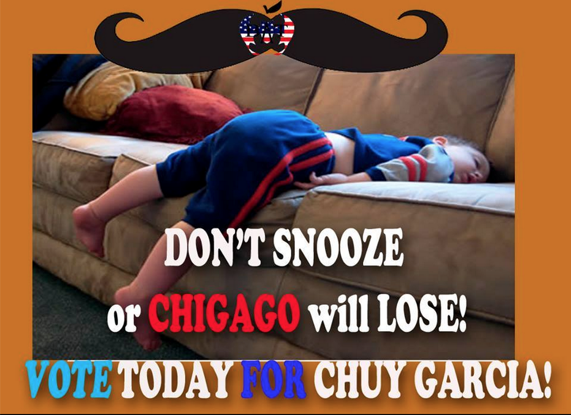 BadassTeachersA's tweet photo. Don’t snooze or Chicago will lose! #Chuy2015 #ChicagoElection2015 is tomorrow! GOTV! http://t.co/kZINOljmEE