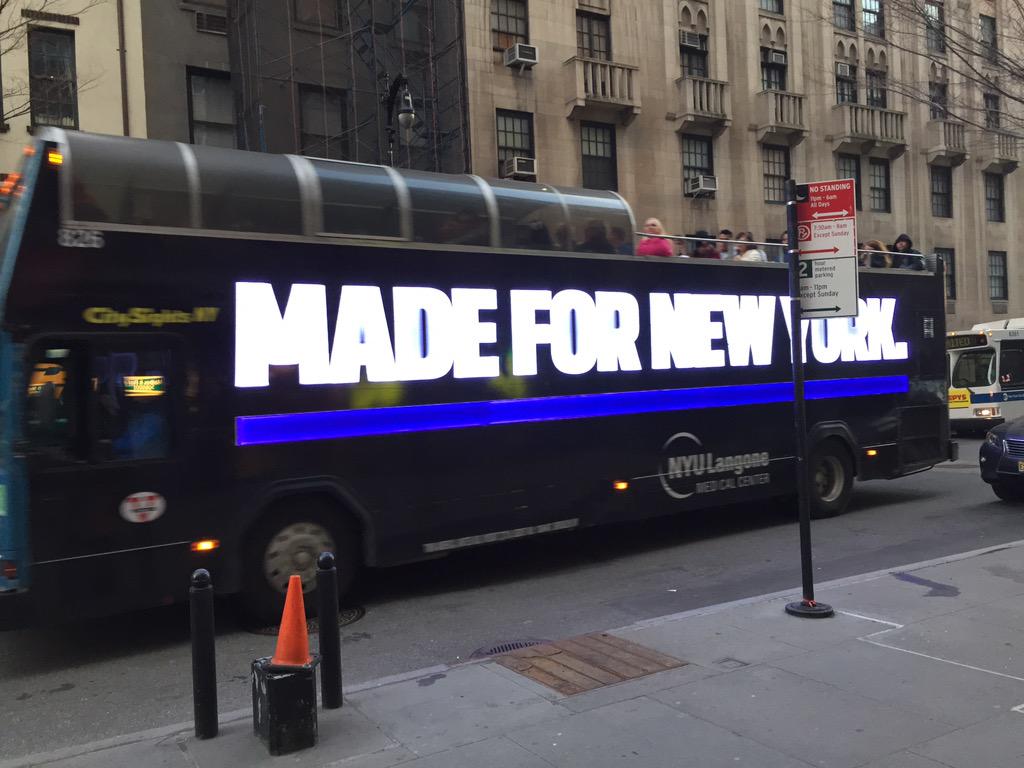 bweinb's tweet photo. Illuminated @NYULMC Double Decker @VectorMedia Bus cruising Greenwich Village! #madefornewyork http://t.co/XKT979sGwq