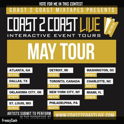 FreezyCash's tweet photo. Just voted for @freezycash to perform at #ATL Edition 5/11/15! http://t.co/Q6L3YXaUDI #Coast2Coast http://t.co/N64a97QTT4