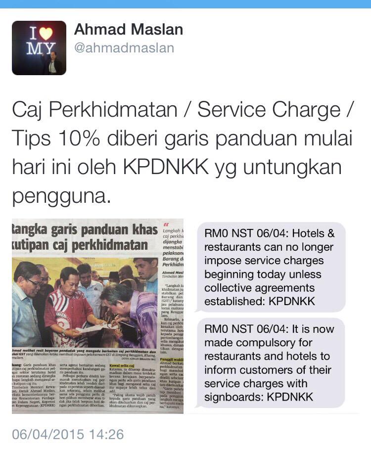 Spread the news and warn those imposing 10% service charge illegally