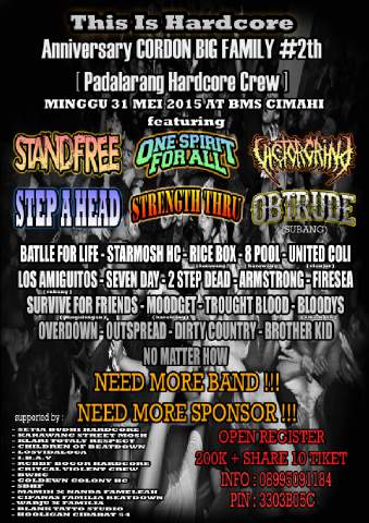 Nih konco hardcore jangan lupa 31 mei BMS Cimahi, full hardcore. See you brotha. "This Is Hardcore" anniversary CBF