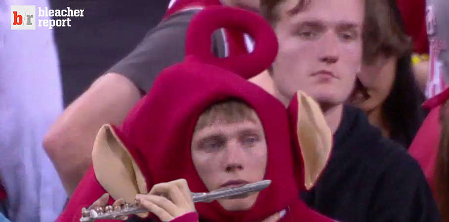 BleacherReport's tweet photo. The saddest Teletubby in the world #NationalChampionship http://t.co/jkuLhQGIl3