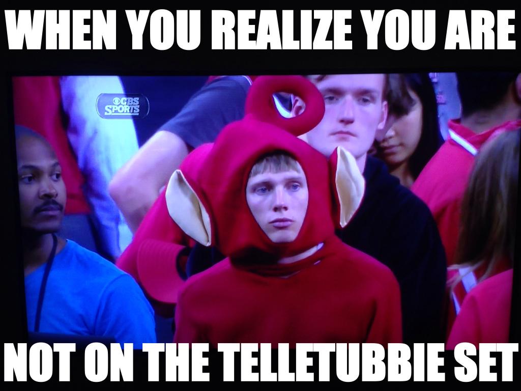 Brynnson's tweet photo. #teletubbie #NCAA #finalfour #championship #basketball #duke #wisconsin http://t.co/F0pQ099OcO