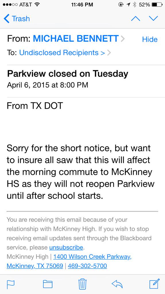 MHS_PTO's tweet photo. Sorry for the short notice. Allow extra time for your morning commute. http://t.co/byBk6XbG2v