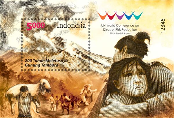 CultureVolcan's tweet photo. New #stamp produced by Indonesia for the 200th anniversary of the #Tambora #volcano eruption, HT @vulkanologi_mbg http://t.co/En12m93mZn