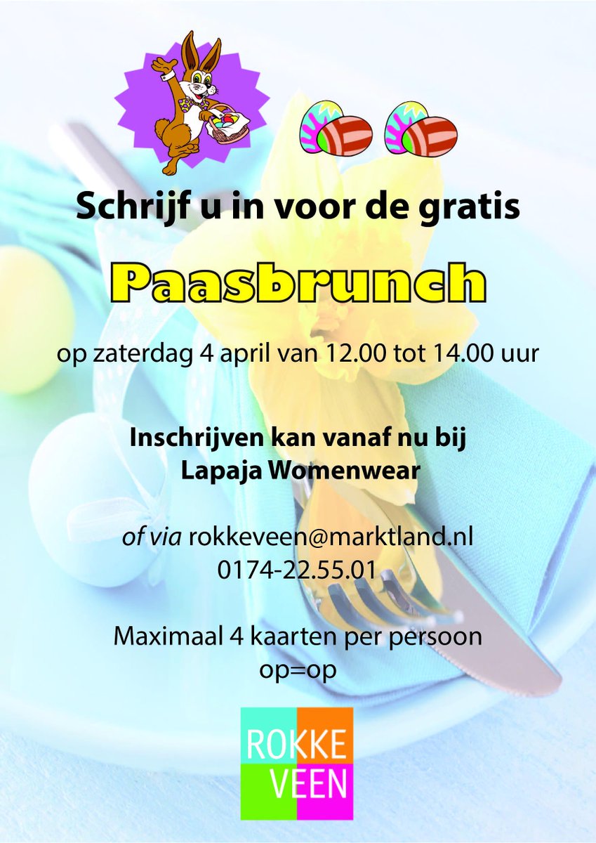 marktlandevents's tweet photo. #Gratis #Paasbruch @wcRokkeveen #Rokkeveen. Reserveren via rokkeveen@marktland.nl http://t.co/EV7wPpA4Ws