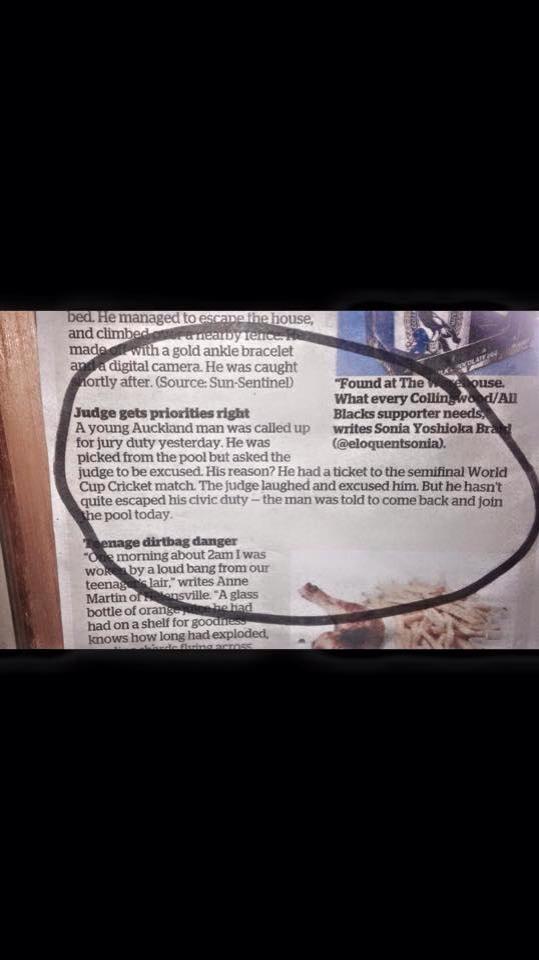 l3pass's tweet photo. How 2 get out of #jury #duty

Totally legit #excuse if u ask me!

#cwc #BacktheBlackCaps #BlackCaps #CricketWorldCup http://t.co/QwAxdFW506