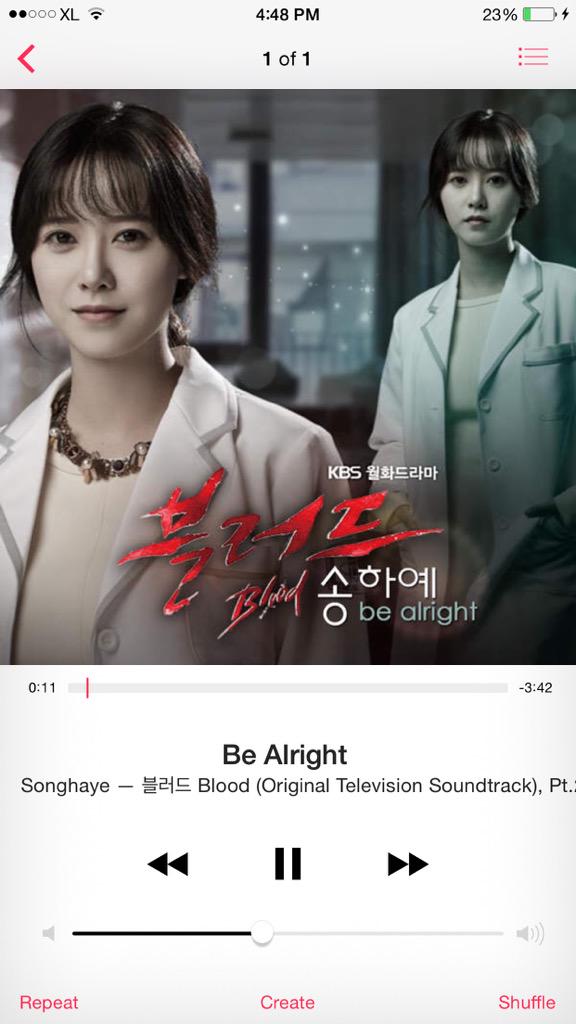 ninimarlina11's tweet photo. 블러드 BLOOD OST "Be Alright" by Songhaye is available on Itunes http://t.co/fPcOER1VRG