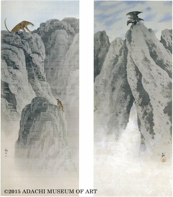 横山大観・下村観山「巖上之両雄」(1909年) 鷲と虎を双幅で対峙させた