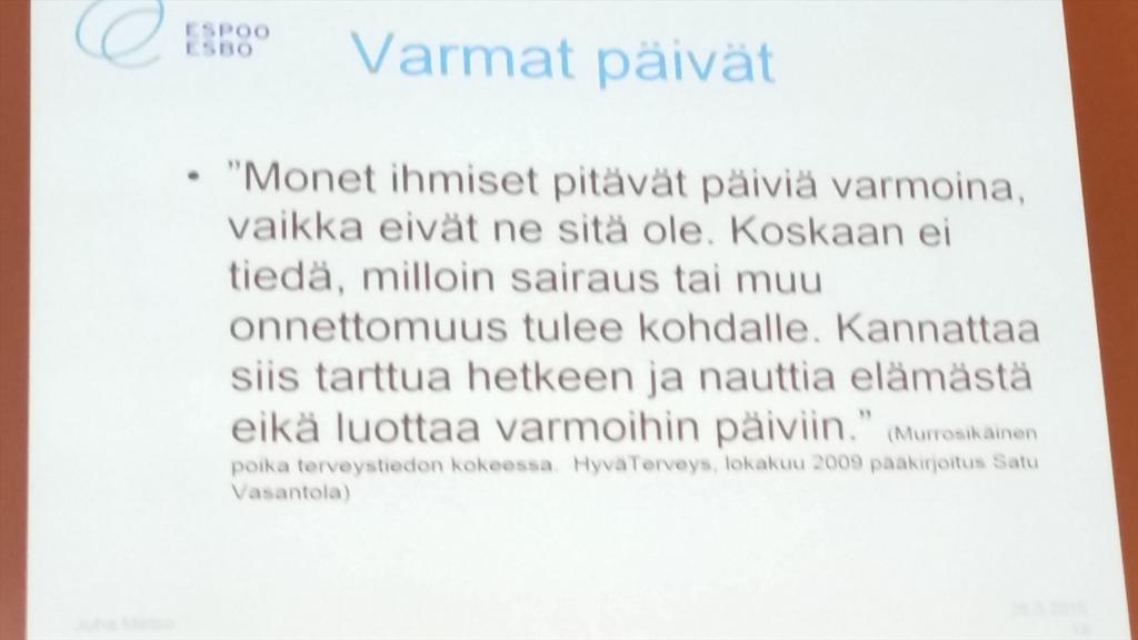 hannelemeller's tweet photo. MT"@laukkaaja: Tartu hetkeen, elämästä yhdessä hyvä! Mainio @metsoju Juha Metso #Espoo tiivisti #avustus2016 http://t.co/r1D1zjqdj5"
