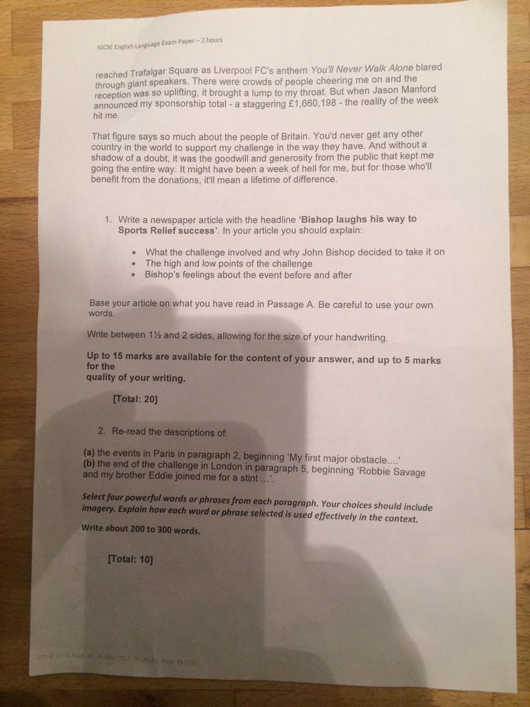 JohnBishop100's tweet photo. For someone who was never good at doing his homework it's amazing to be part of the GCSE syllabus 😇 👍 http://t.co/nDz7DoSRkz