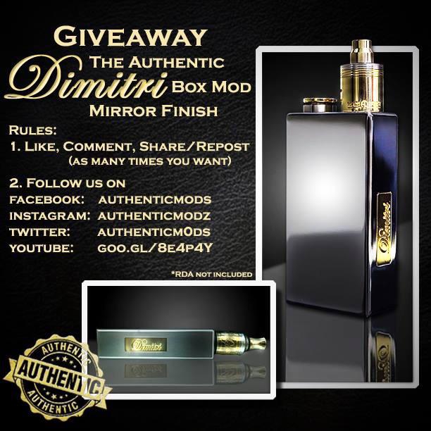 AuthenticM0ds's tweet image. @MyVapProject We're giving away a dimitri box mod. Just like and share for a chance to win! goo.gl/eE7PGX