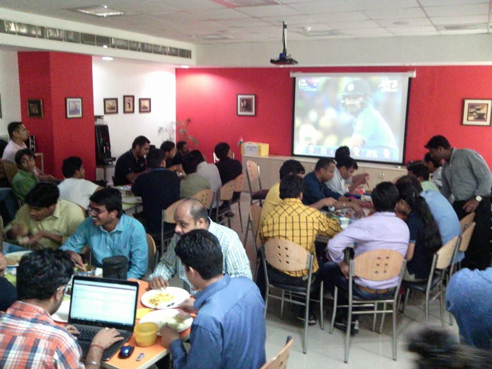 osscubeindia's tweet photo. Dal Roti and cricket @osscubeindia Noida Office, #CWC15 #IndVsAus #WeWontGiveItBack http://t.co/zE1IAnXafT