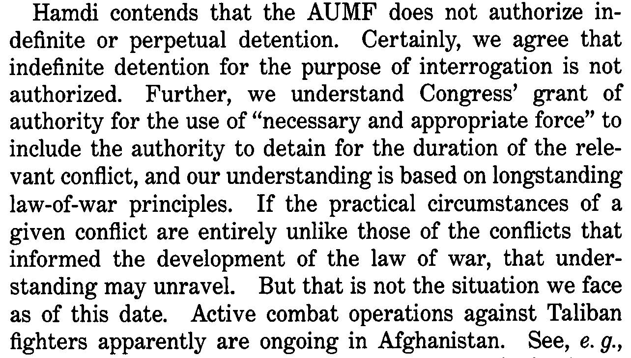 Happy 85th (!) birthday to Justice Sandra Day O\Connor. Wonder what she thinks about her Hamdi passage today: 