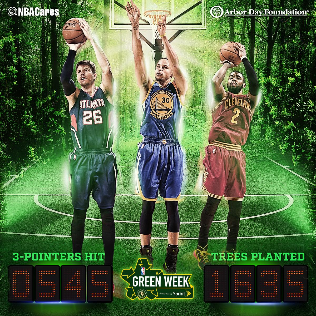 nbacares's tweet image. Each 3-pointer during #NBAGreen Week = 3 trees planted! So far, 545 3-pointers have been hit = 1,635 trees planted!