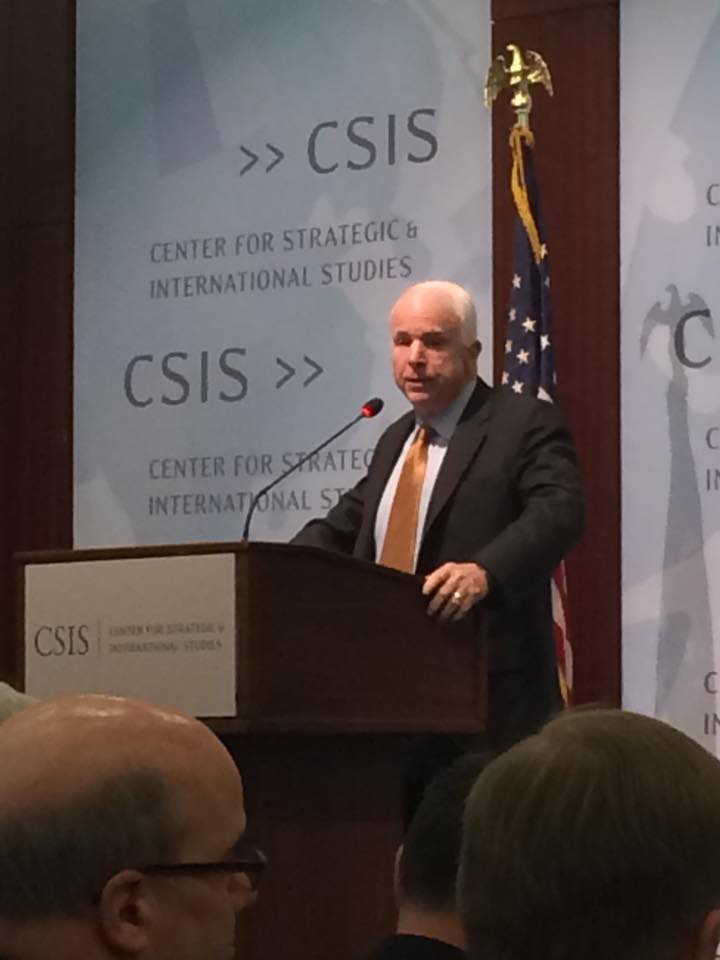 PariseauJeanne's tweet photo. Senator #McCain this morning @CSIS talked about sequestration in the #FY2015 budget and the #acquisitionreform http://t.co/SdbhY1K1Rb