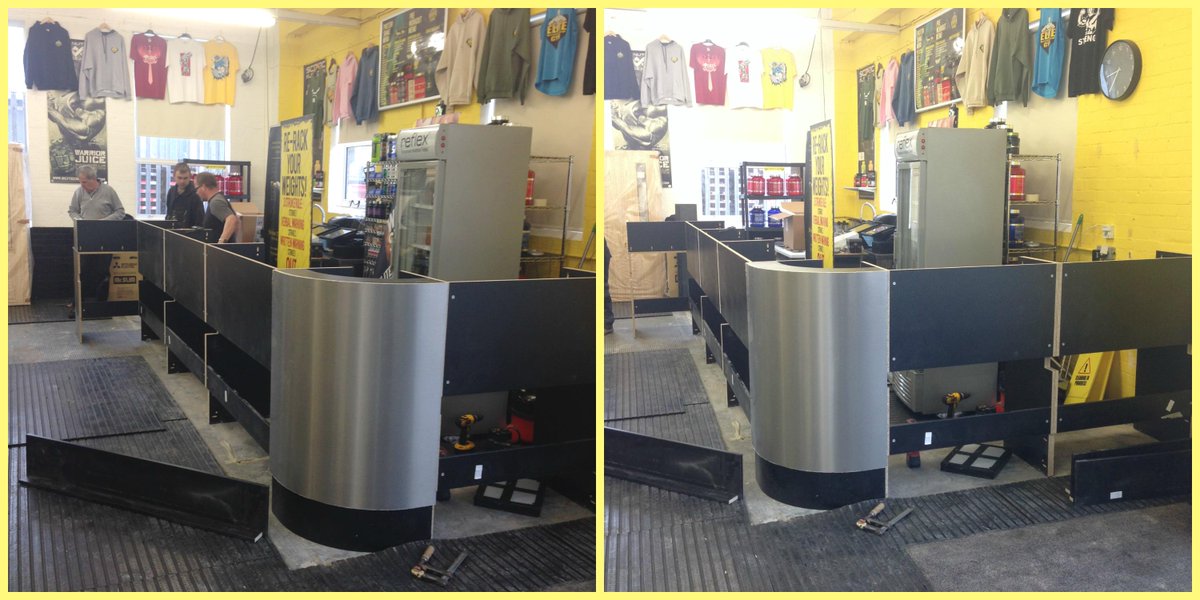 EliteGymUK's tweet photo. Check our new reception being installed - Work in progress at #EliteGymUK 
Should be up and running by the afternoon! http://t.co/S5tM4fKg2t