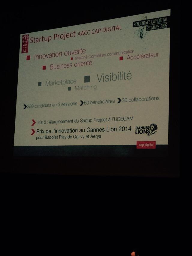elisabethracine's tweet image. Le #startupProject présenté par C. Cunha aux rencontres @Cap_Digital #RCap #communication #startup @AACClive @udecam