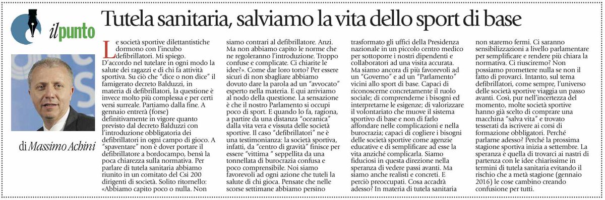 CSInazionale's tweet photo. Tutela sanitaria, salviamo la vita dello sport di base #IlPunto di Achini su #Avvenire di oggi http://t.co/OF1j7X6OZl http://t.co/Q9tNKBzo2A