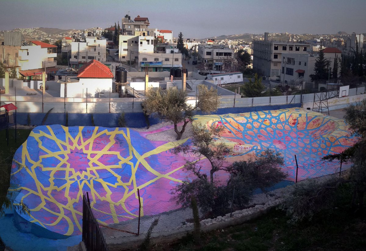 aptARTs's tweet image. Some help from little ones, 80 Liters of paint and we're DONE!! @SOSKinderdorfAT Palestine has a skatepark @Skateaid