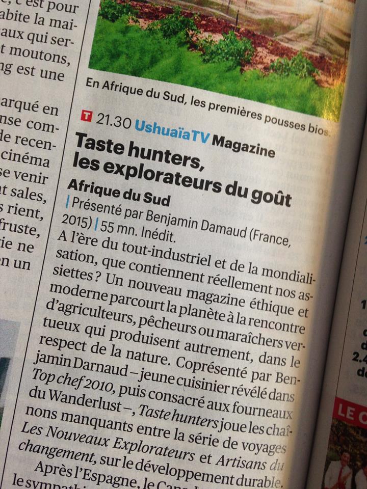 TasteHunters_'s tweet photo. Un très sympathique #article  dans le @Telerama de cette semaine.  #RDV lundi à 20h40 sur @Ushuaia_TV ! http://t.co/TuYSfrmQjn