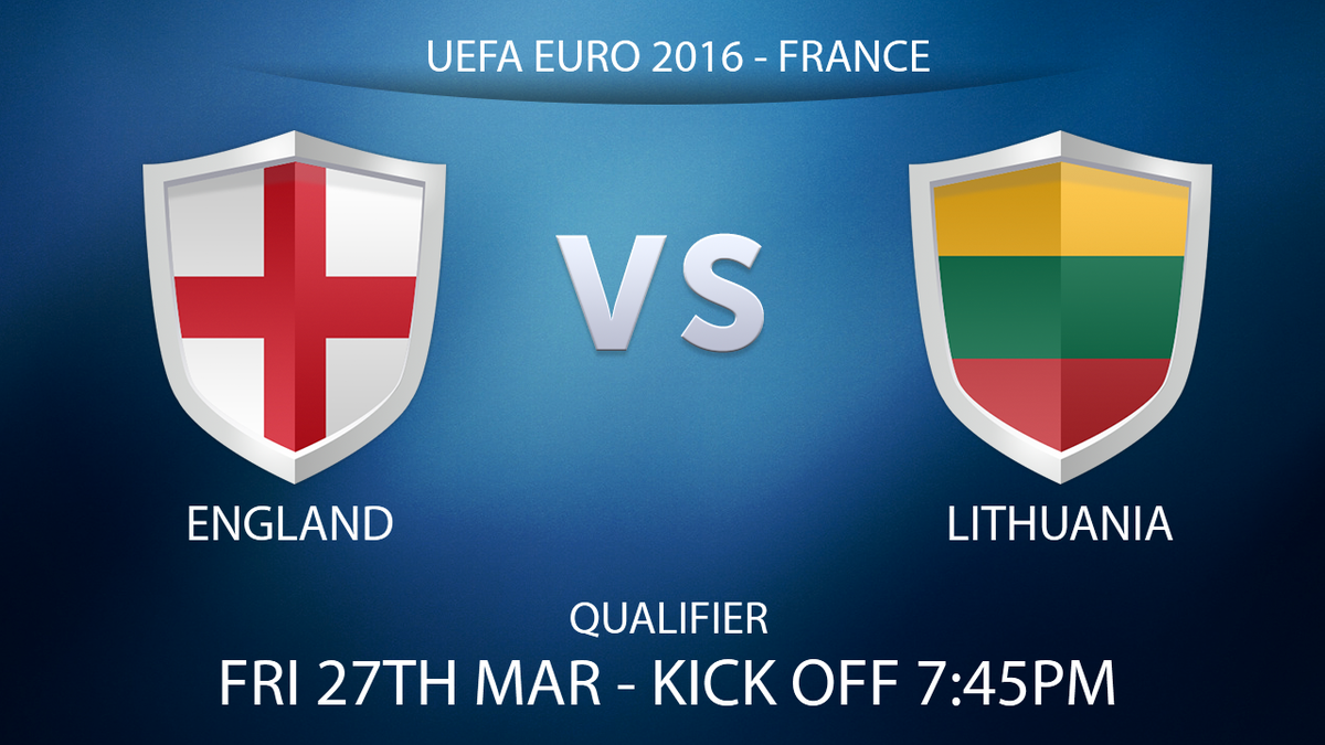 England V Lituania EURO 2016 Qualifier,  are you showing it? For info call 0191 328 0630 email support@screach.com