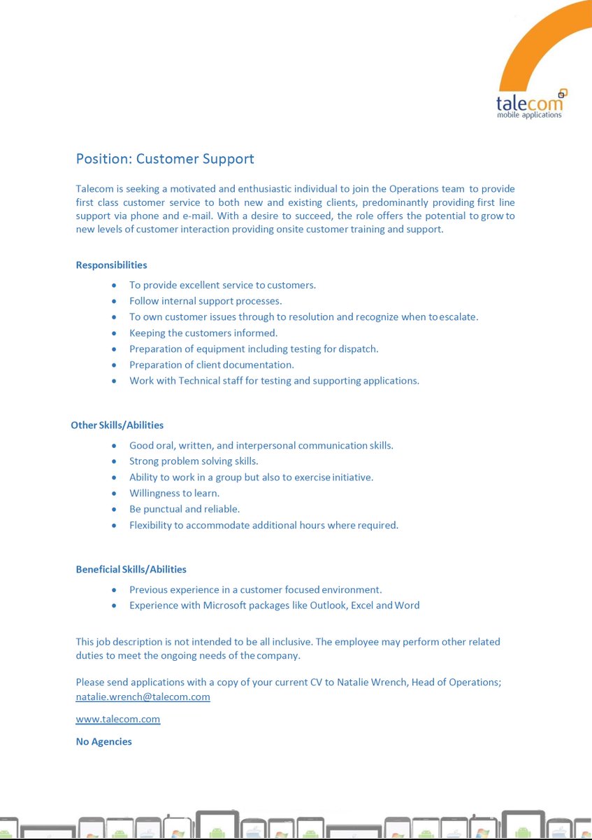talecomltd's tweet photo. We are recruiting for a Customer Service Representative, to apply please send current CV to jobs@talecom.com http://t.co/saKapVjC7g