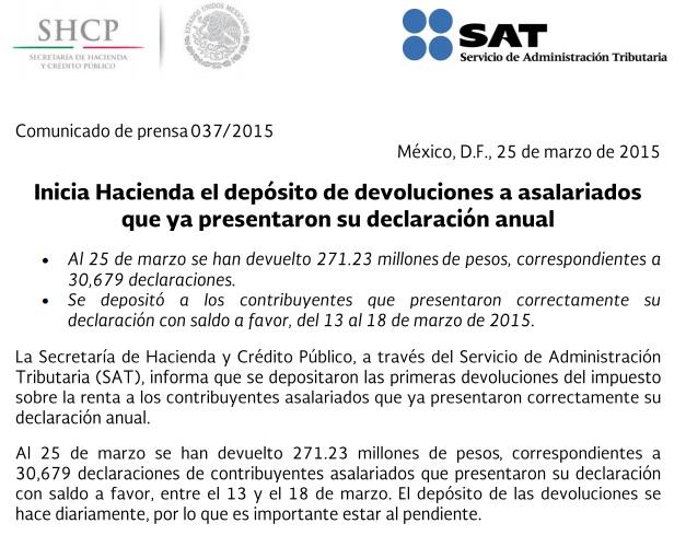 GOM_Consulting's tweet image. Inicia @SATMX el depósito de devoluciones a asalariados que ya presentaron su #DeclaracionAnual2014 @En_laDelValle