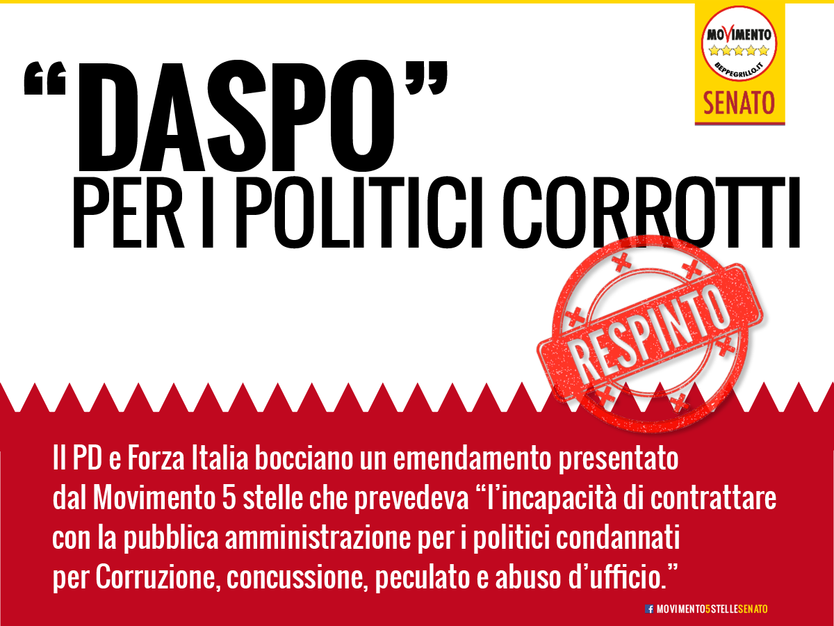 Maggio '14, Renzi:"va fatto il daspo ai politici che prendono le tangenti!" Marzo '15,dalle parole ai fatti. Et voilà