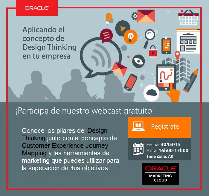 OracleLatam's tweet image. Regístrate al WebSeminar &quot;Aplicando el concepto de Design Thinking&quot; - 30/03 a las 16hs AR #OracleMarketingCloud