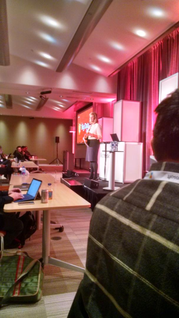 mohannadB's tweet photo. Janet Kennedy president of @microsoft canada delivering keynote for today's #MSBigData event @MySweetiQ http://t.co/EAJOcvalag