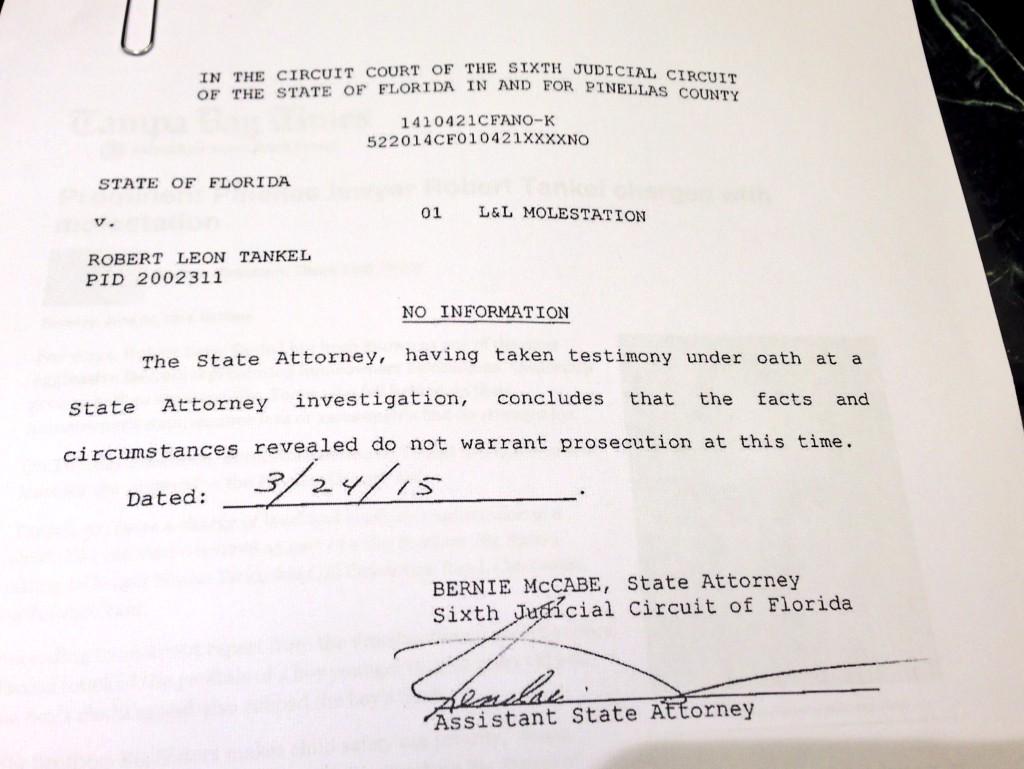 christrenkmann's tweet photo. State attorney #BernieMcCabe filed 'no information' on molestation charges against Robert #tankel http://t.co/RvkIc2T9SE
