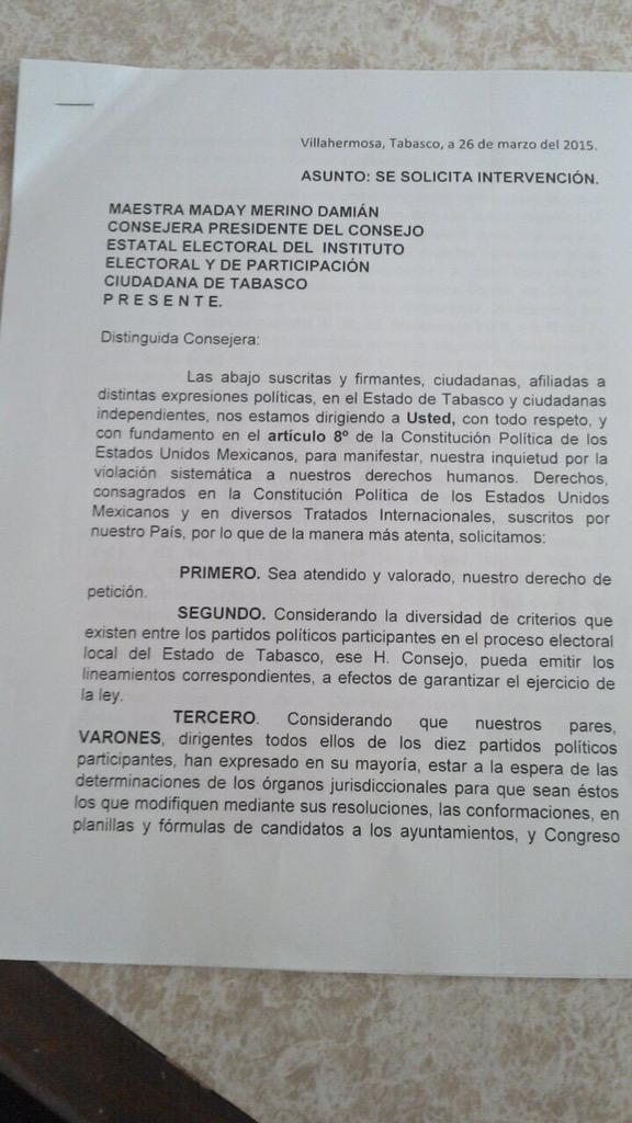 lorenabeauregar's tweet photo. Este es el documento en defensa de la #EquidadDeGenero que entregamos hace unos minutos en el @IEPCTabasco @EPN http://t.co/woCp3XE8GR