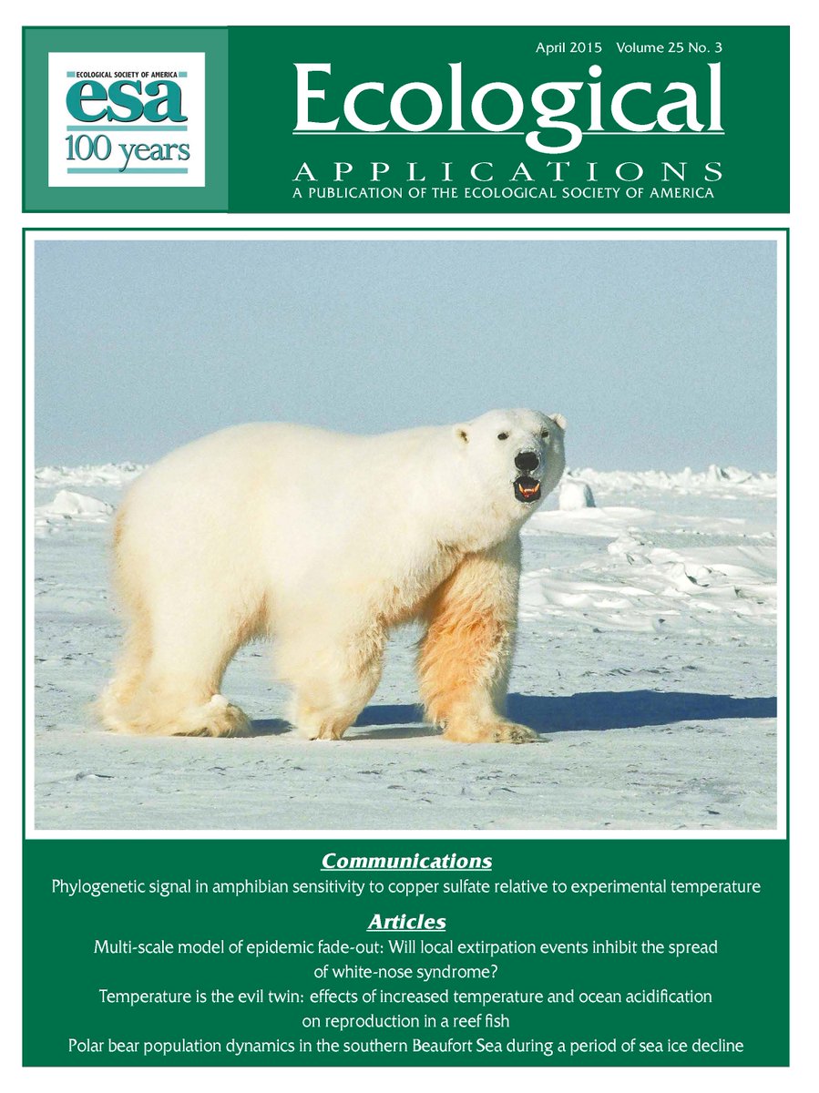 New study by members of IUCN #PolarBear SG on cover of Ecol. Appl. bit.ly/1NcOglv Nice work! <a href="/AEDerocher/">Andrew Derocher</a>
