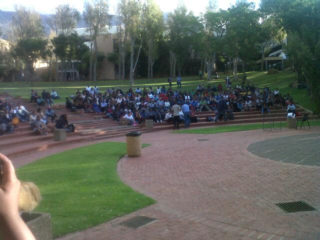 SinethembaFaku's tweet photo. CPUT(Cape Peninsula University of Technology)@eNews@Official_SABC1 students are writing outside the venues!.. http://t.co/9Bz18kM1jV