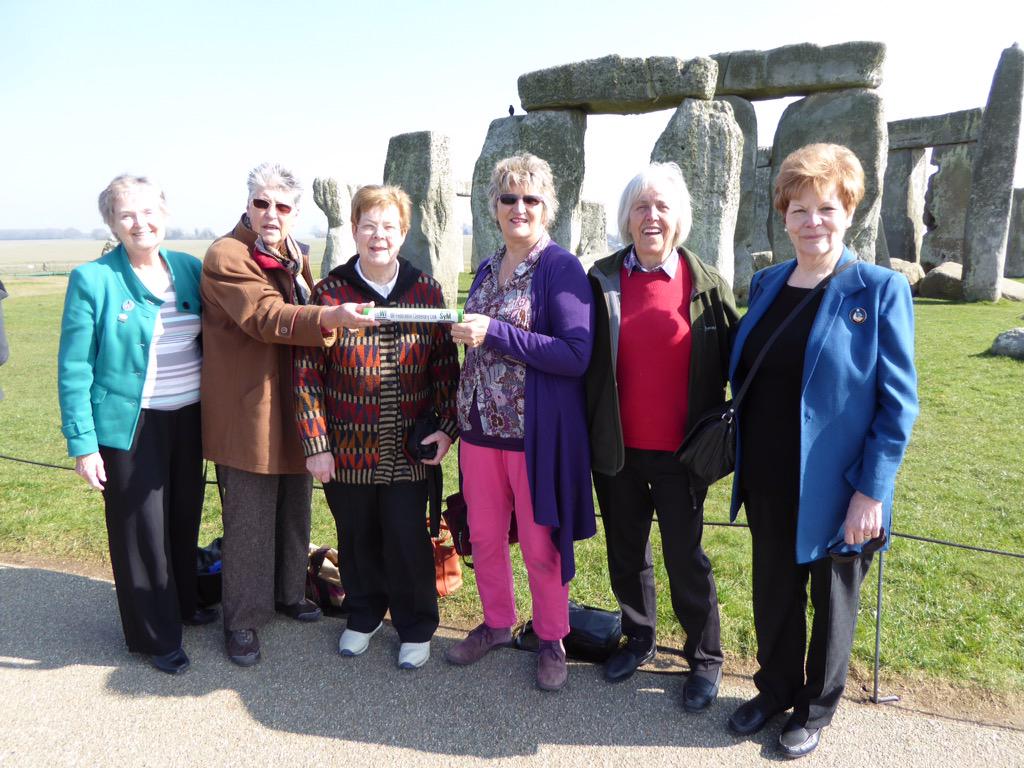 WiltshireWI's tweet photo. Here is @theWI_baton2015 at iconic landmark with our Board of Trustees @WomensInstitute http://t.co/9F0qWZpchd