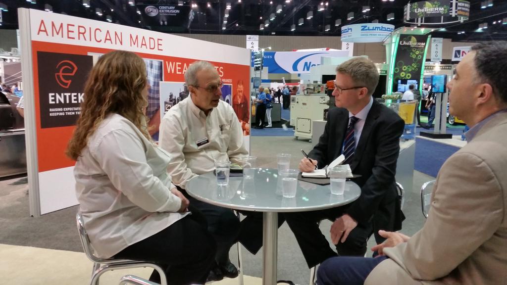 ENTEK_extruders's tweet image. Our good friend Andy from #compoundingworld stopped by to talk to us about our new extruder! #NPE2015 @PlasticsWorld