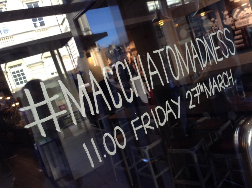 starbucksbath's tweet photo. 11am Friday, at @starbucksbath come join the madness! #MacchiatoMadness #MyMacchiato #FindYourFavourite #Starbucks http://t.co/oO3WRXpgSX