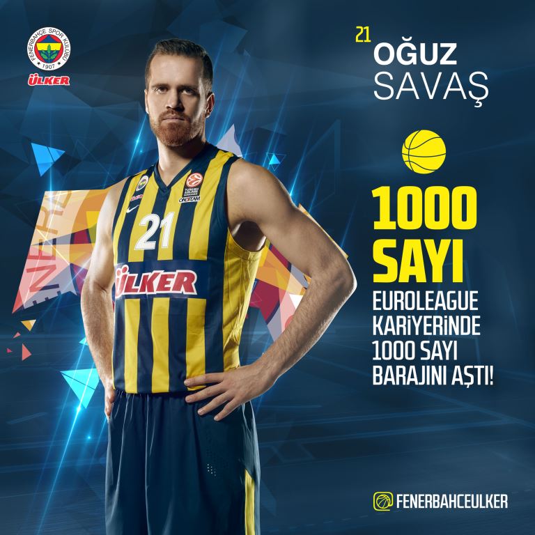 Oyuncumuz Oğuz Savaş, bu maçta bulduğu sayılarla Euroleague kariyerinde 1000 sayı barajını aşıyor!