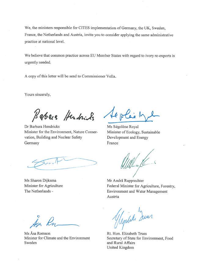 RoyalSegolene's tweet photo. Contre braconnage : ma demande avec 5 ministres européens pr interdiction ds toute l’Europe d’export d’ivoire brut http://t.co/AhqaZSFi0T