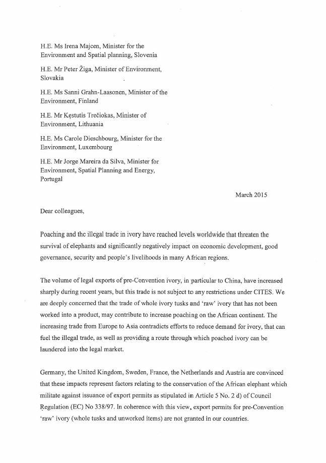 RoyalSegolene's tweet photo. Contre braconnage : ma demande avec 5 ministres européens pr interdiction ds toute l’Europe d’export d’ivoire brut http://t.co/AhqaZSFi0T