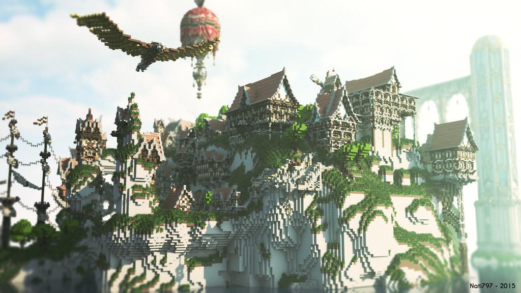 Nati797's tweet image. Daily Render #34: Renders of Avalon Port built by @CreativeNodeMC. Was a great build team and server!
